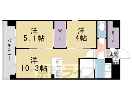 京福北野線 北野白梅町駅 徒歩12分 7階建 新築(2LDK/7階)の間取り写真