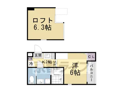 京都市東西線 椥辻駅 徒歩12分 2階建 築1年(1K/1階)の間取り写真