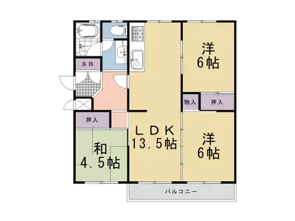 東海道本線 島本駅 徒歩24分 5階建 築49年(3LDK/2階)の間取り写真