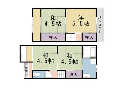 京都市烏丸線 北大路駅 徒歩28分 2階建 築62年(4K)の間取り写真