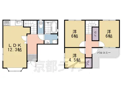 阪急電鉄京都線 西向日駅 徒歩25分 2階建 築27年(3LDK)の間取り写真
