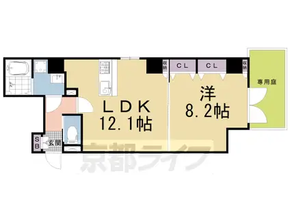 京都市烏丸線 烏丸御池駅 徒歩3分 5階建 築4年(1LDK/1階)の間取り写真