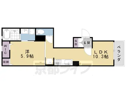 京都市烏丸線 五条駅(京都市営) 徒歩8分 3階建 新築(1LDK/1階)の間取り写真