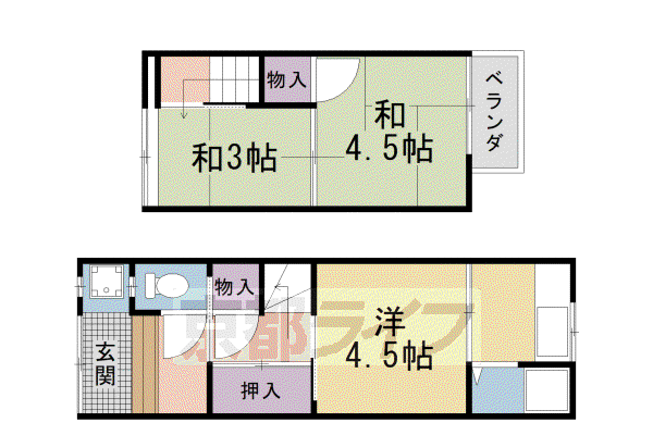 山陰本線 太秦駅(JR) 徒歩20分 2階建 築59年(3K)の間取り写真