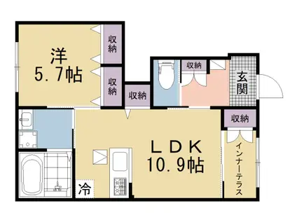 京阪電気鉄道京阪線 牧野駅 徒歩22分 2階建 新築(1LDK/1階)の間取り写真