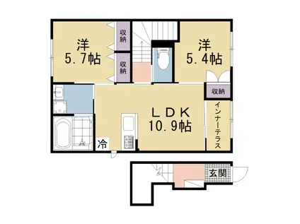 京阪電気鉄道京阪線 牧野駅 徒歩22分 2階建 新築(2LDK/2階)の間取り写真