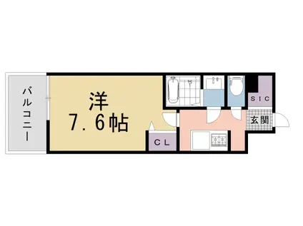 京福北野線 北野白梅町駅 徒歩3分 6階建 新築(1K/2階)の間取り写真