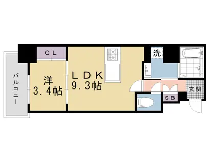京福北野線 北野白梅町駅 徒歩3分 6階建 新築(1LDK/4階)の間取り写真