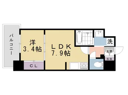京福北野線 北野白梅町駅 徒歩3分 6階建 新築(1LDK/3階)の間取り写真
