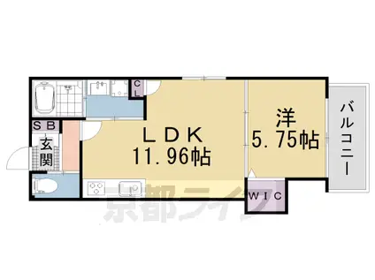 京都市東西線 御陵駅 徒歩14分 3階建 新築(1LDK/2階)の間取り写真