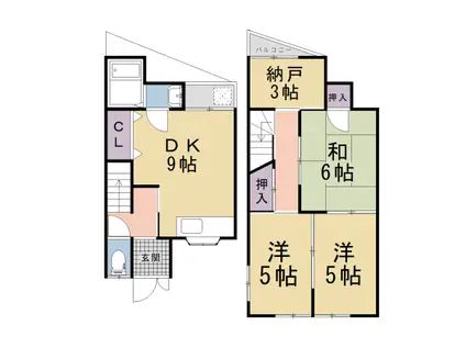 京都市烏丸線 北大路駅 徒歩30分 2階建 築50年(3SDK)の間取り写真