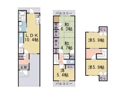 京福北野線 宇多野駅 徒歩12分 3階建 築33年(5LDK)の間取り写真