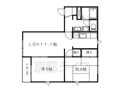京都市東西線 椥辻駅 徒歩4分 2階建 築32年(2LDK/1階)の間取り写真