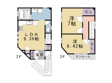 東海道本線 西大路駅 徒歩18分 3階建 築40年(2LDK)の間取り写真