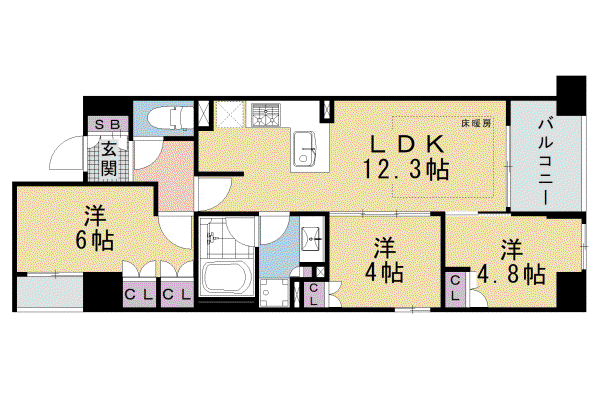 ラシュレ京都西大路(3LDK/8階)の間取り写真
