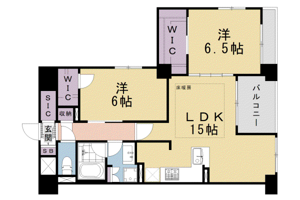 ラシュレ京都西大路(2LDK/5階)の間取り写真