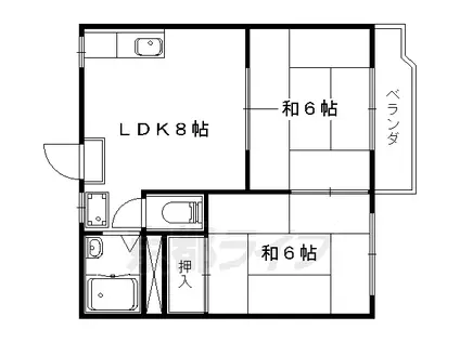 京都市東西線 小野駅(京都) 徒歩6分 2階建 築42年(2LDK/2階)の間取り写真