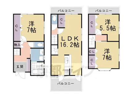 京都市烏丸線 鞍馬口駅 徒歩17分 3階建 築21年(3LDK)の間取り写真