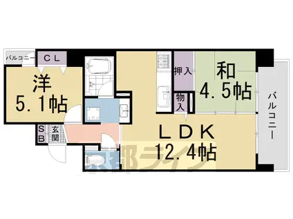 京都市烏丸線 烏丸御池駅 徒歩8分 5階建 築14年(2LDK/5階)の間取り写真