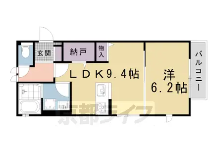 京都市烏丸線 北大路駅 徒歩18分 2階建 築2年(1LDK/1階)の間取り写真