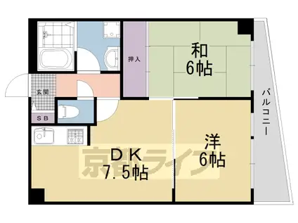 山陰本線 太秦駅(JR) 徒歩1分 7階建 築29年(2LDK/3階)の間取り写真