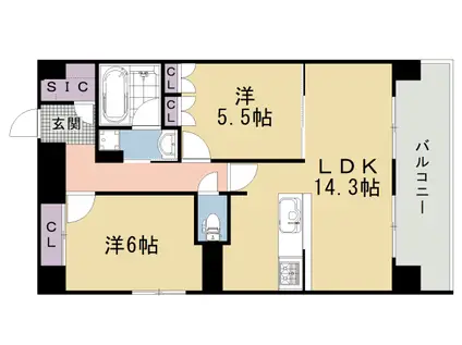 阪急電鉄京都線 西院駅(阪急) 徒歩15分 9階建 築1年(2LDK/8階)の間取り写真