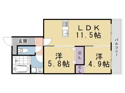 京都市烏丸線 九条駅(京都) 徒歩1分 3階建 新築(2LDK/3階)の間取り写真