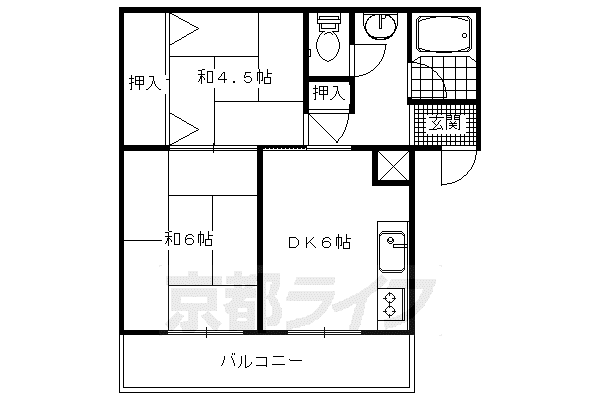 梅の宮ハイツ(2DK/4階)の間取り写真