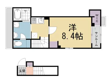 近鉄京都線 久津川駅 徒歩3分 3階建 新築(1K/2階)の間取り写真