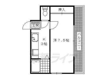 阪急電鉄京都線 西院駅(阪急) 徒歩7分 4階建 築37年(1K/2階)の間取り写真