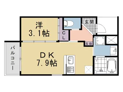 阪急電鉄京都線 西院駅(阪急) 徒歩10分 5階建 新築(1DK/1階)の間取り写真
