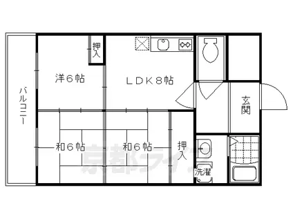 阪急電鉄嵐山線 松尾大社駅 徒歩9分 3階建 築41年(3LDK/1階)の間取り写真