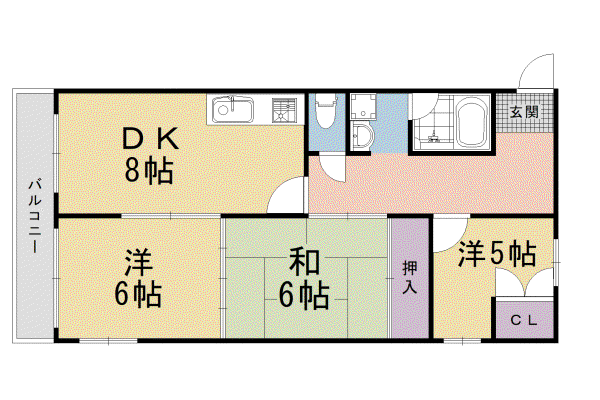 シャトー嵐望1(3LDK/2階)の間取り写真