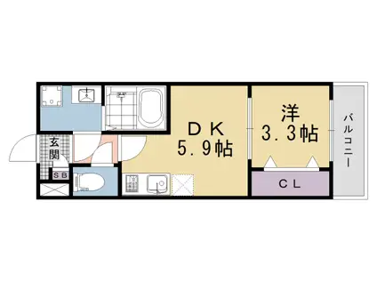 近鉄京都線 十条駅(近鉄) 徒歩3分 3階建 新築(1DK/1階)の間取り写真