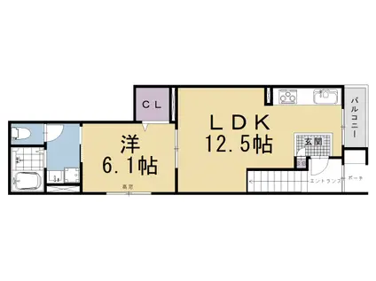 山陰本線 丹波口駅 徒歩10分 3階建 築1年(1LDK/1階)の間取り写真