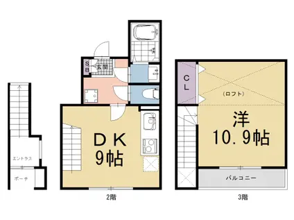 山陰本線 丹波口駅 徒歩10分 3階建 築1年(1DK/2階)の間取り写真