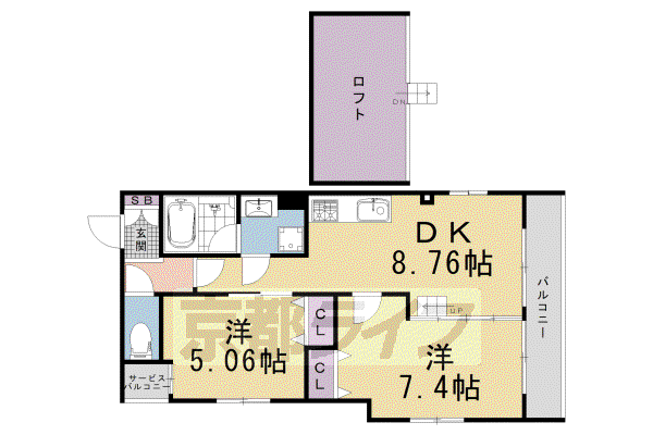 京都市烏丸線 烏丸御池駅 徒歩4分 5階建 築1年(2DK/5階)の間取り写真