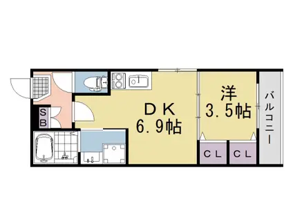 東海道本線 桂川駅(京都) 徒歩8分 3階建 築1年(1DK/1階)の間取り写真