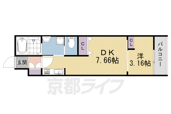 奈良線 新田駅(京都) 徒歩3分 3階建 築1年(1DK/2階)の間取り写真