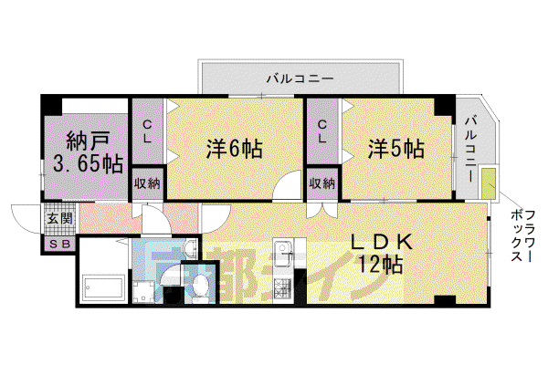 阪急電鉄京都線 西京極駅 徒歩7分 8階建 築42年(2SLDK/4階)の間取り写真