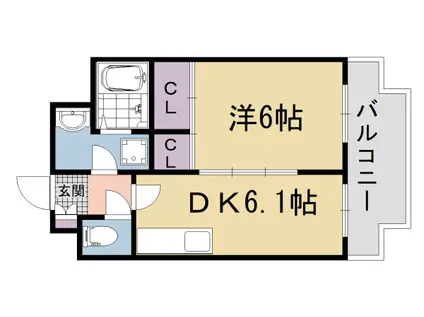 山陰本線 丹波口駅 徒歩10分 5階建 築26年(1DK/2階)の間取り写真