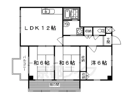 阪急電鉄京都線 西京極駅 徒歩5分 6階建 築37年(3LDK/6階)の間取り写真