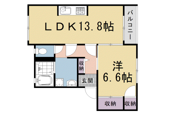 山陰本線 太秦駅(JR) 徒歩2分 2階建 築30年(1LDK/2階)の間取り写真