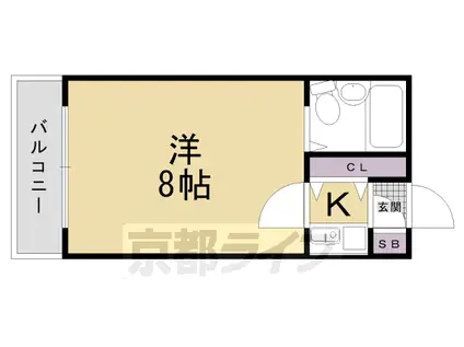 阪急電鉄京都線 西院駅(阪急) 徒歩7分 5階建 築33年(1K/2階)の間取り写真