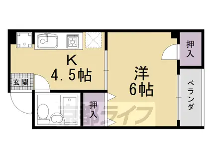 山陰本線 嵯峨嵐山駅 徒歩7分 5階建 築33年(1DK/5階)の間取り写真