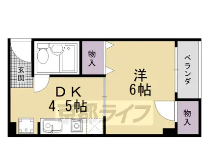 山陰本線 嵯峨嵐山駅 徒歩7分 5階建 築33年(1DK/4階)の間取り写真