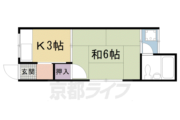 阪急電鉄京都線 大宮駅(京都) 徒歩7分 2階建 築45年(1K/2階)の間取り写真