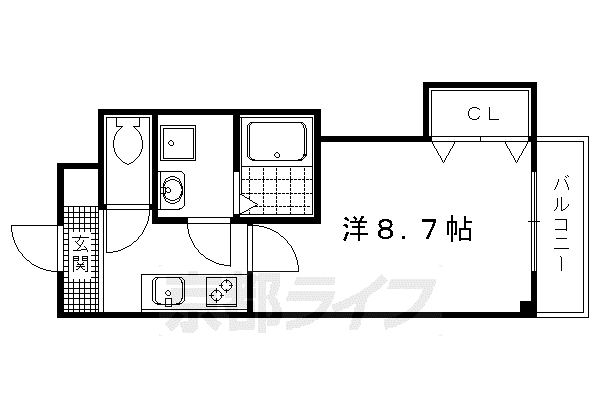 叡山電鉄 修学院駅 徒歩6分 5階建 築27年(1K/4階)の間取り写真