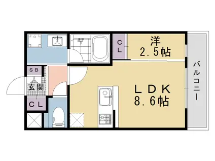 近鉄京都線 東寺駅 徒歩3分 5階建 新築(1LDK/4階)の間取り写真