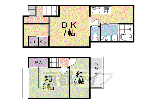 阪急電鉄京都線 西向日駅 徒歩7分 2階建 築61年(2LDK)の間取り写真